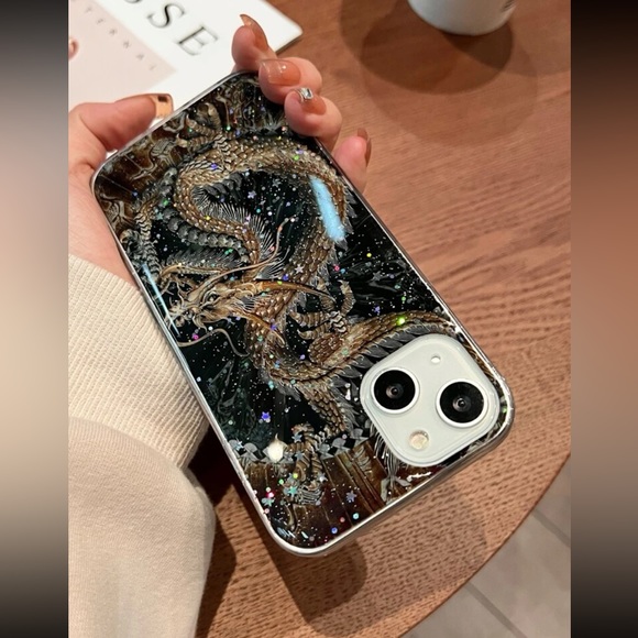 SHEIN Cell Phones & Accessories New Shein Dragon Iphone 3 Phone Case Black Gold Sparkle Star